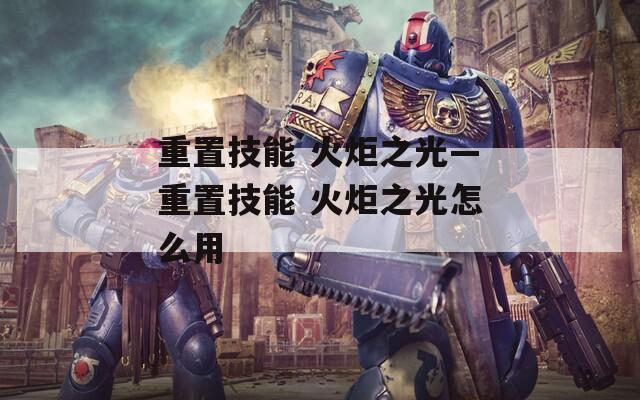 重置技能 火炬之光—重置技能 火炬之光怎么用