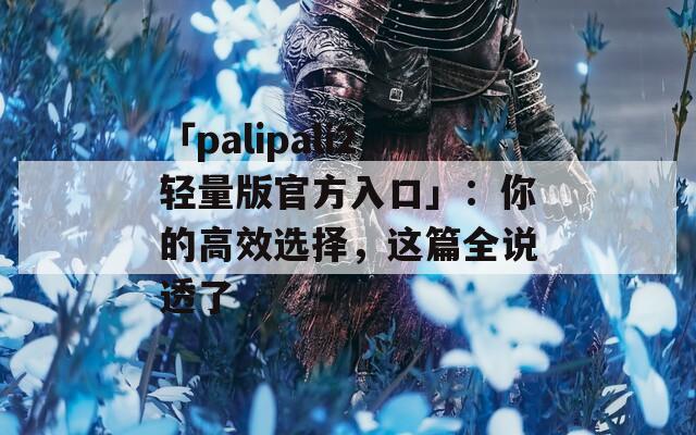 「palipali2轻量版官方入口」：你的高效选择，这篇全说透了